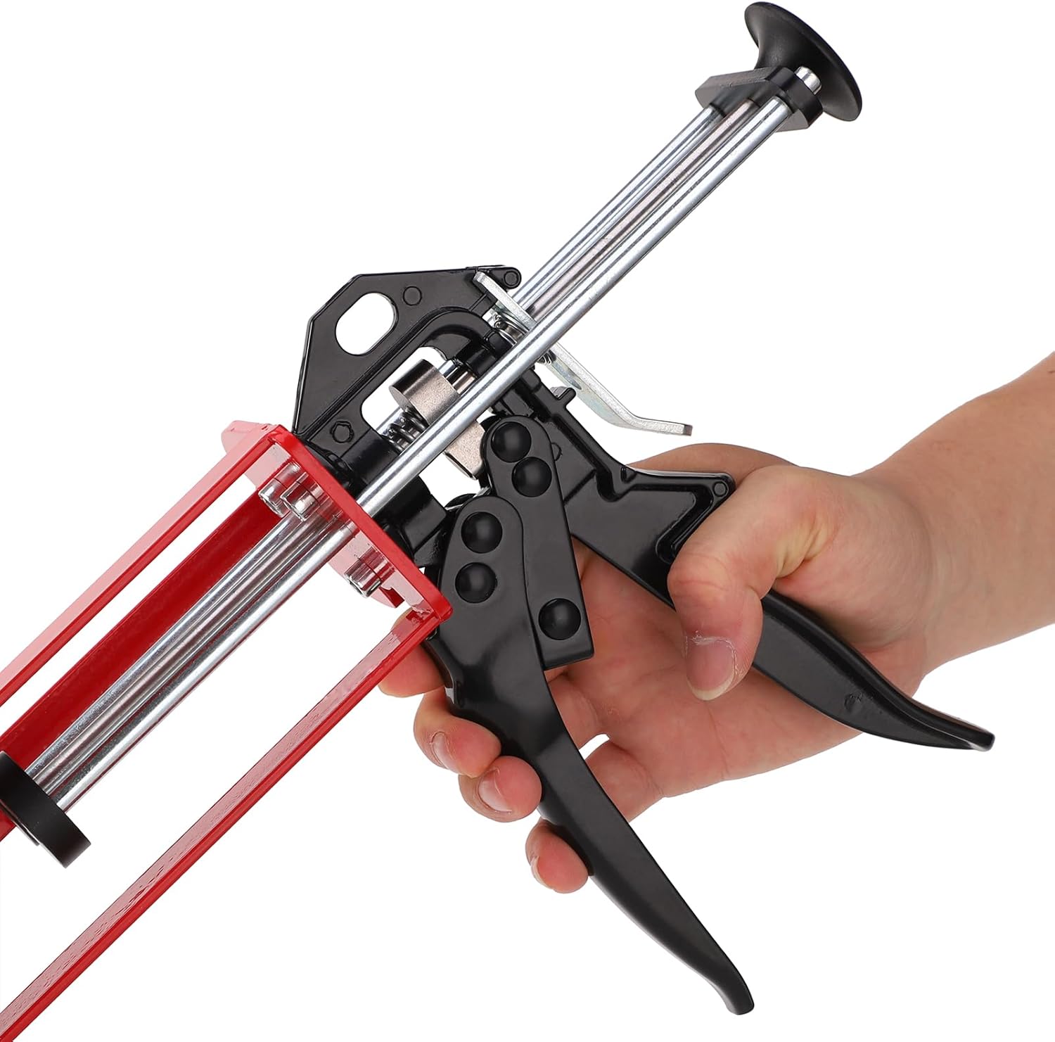 Epoxy Gun Dual Component Caulking Gun Manual Double Cartridge Caulk Gun Panel Bond Adhesive Applicator for 200 ml/6.75 fl oz Mix Ratio 1:1 and 2:1 e.g. 08115 08116, Red