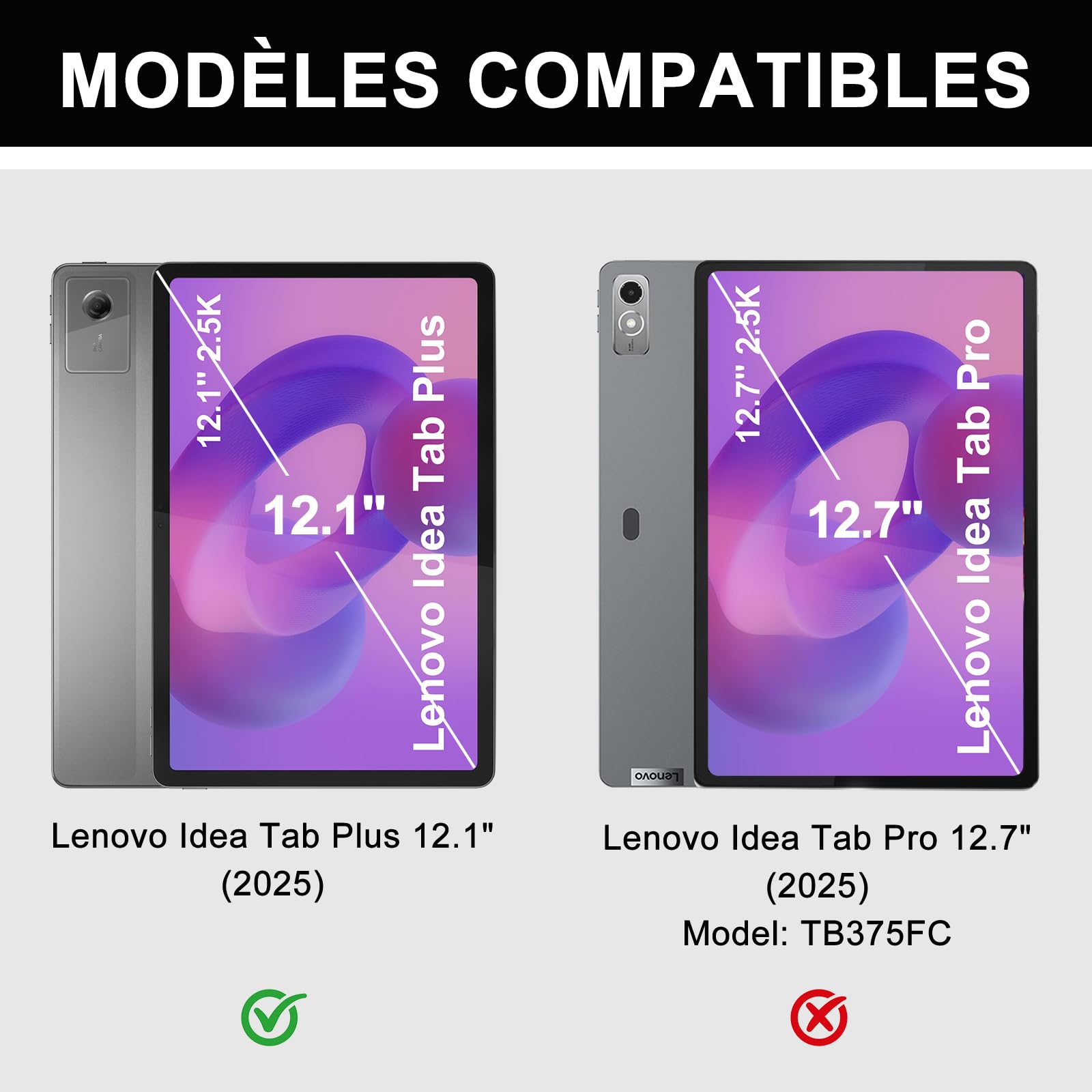 JADEMALL Clavier avec Touchpad pour Lenovo Idea Tab Plus 12.1" 2025