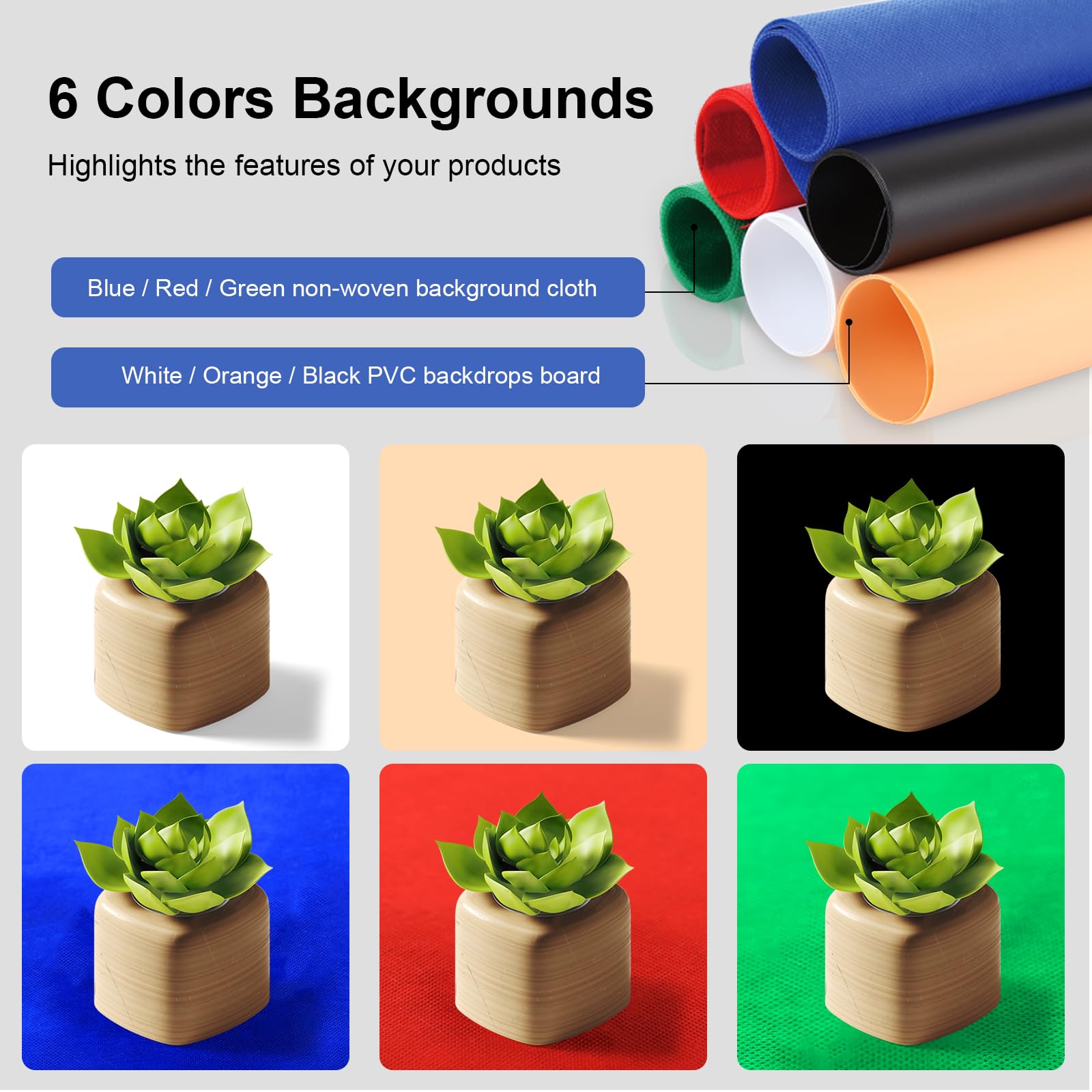 PULUZ Boîte à Lumière 60cm/24 Pouces, Studio Photo Portable Pliable avec 6 Couleurs de Fond et 2 Lumières LED