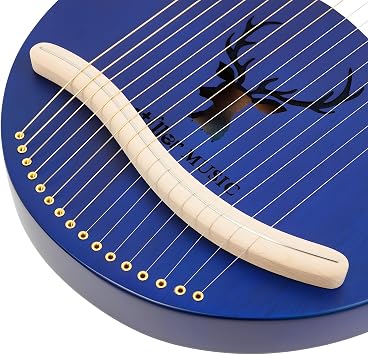 16 String Lyre Harp Solid Mahogany Blue with Tuning Kit