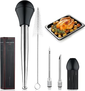 Turkey Baster with 100% Stainless-Steel Needles, Men's & Women's Kitchen Gadgets, Food Grade Turkey Baster Syringe Oil Dropper Meat Injector Set for Steak,Turkey, Pork, Fish, BBQ, Black
