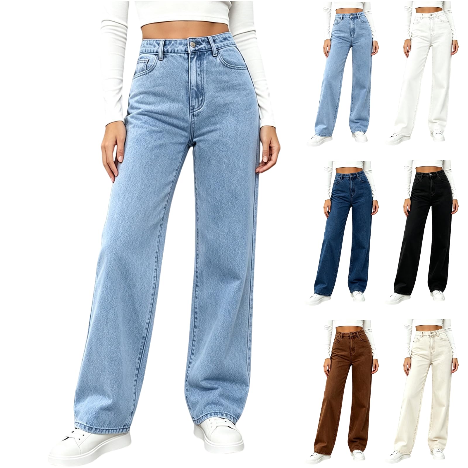 SHOPESSA Straight Leg Jeans for Women High Waisted Stretchy Button Denim Pants