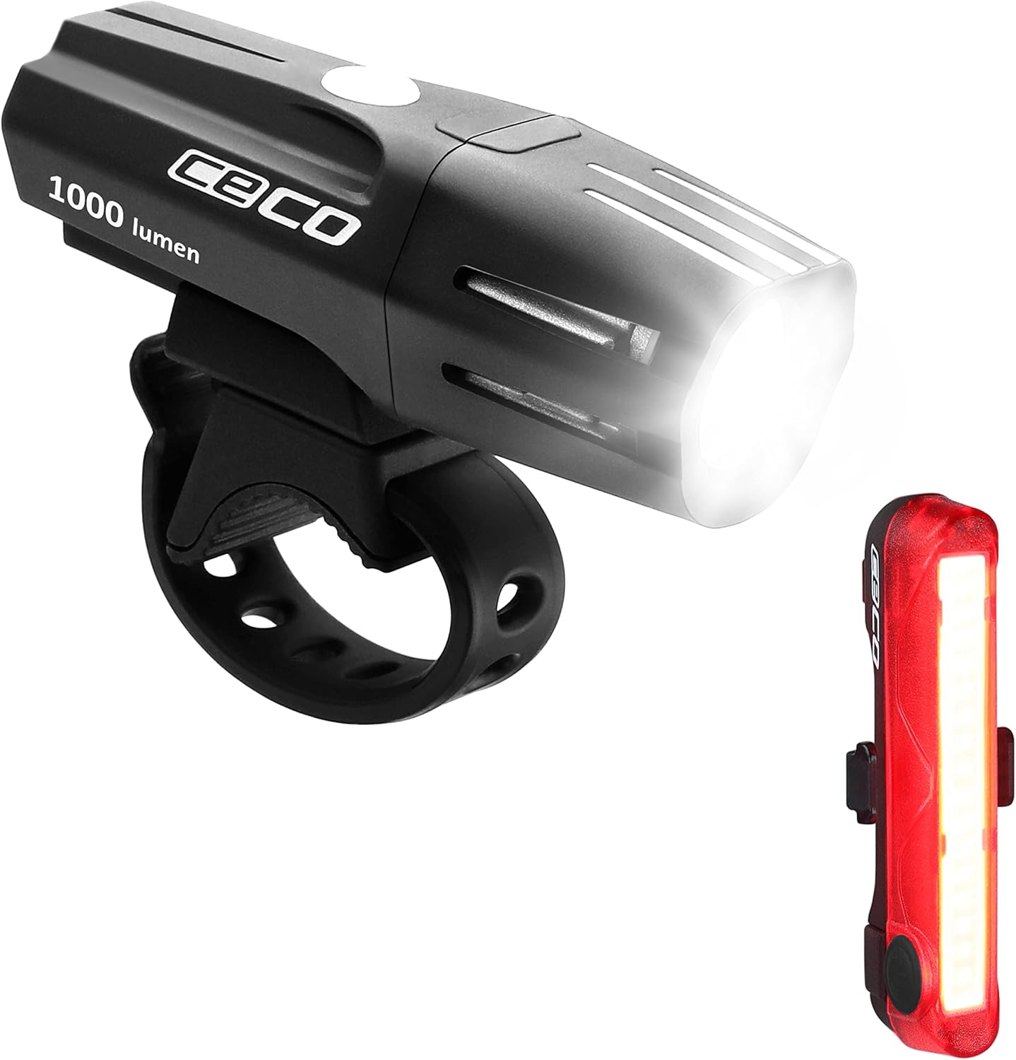 CECO-USA: 1000 Lumen Headlight & 80 Lumen COB LED Tail Light for Cyclists who Want to See far & to be seen from Super Wide Angle. Brightest USB Rechargeable Bike Light Set Available for All Cyclists