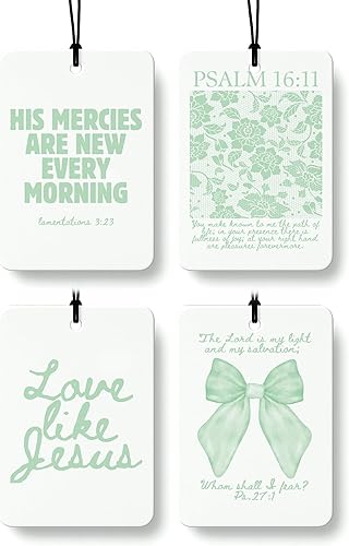 Miniatura 24 de Coquette - Ambientador cristiano para automóvil, 4 unidades, retro verde salvia, ambientador colgante religioso para autos, armario, cajón, libros,