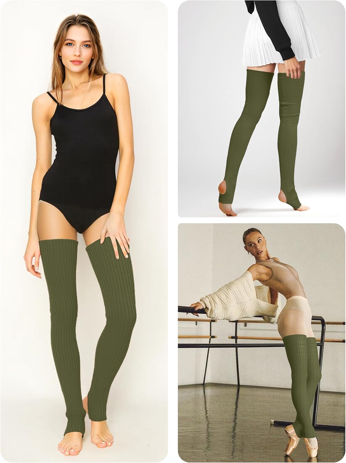 v28 Women Girls Thigh High Neon Ribbed Long 80s 90s Party Skating Leg Warmers - Image 5