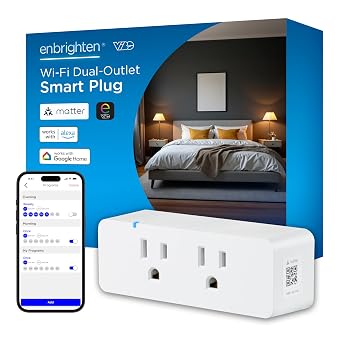 Enbrighten Matter Indoor Smart Plug, 2 Grounded Outlets, White | Matter Compatible, Indoor Use, Simultaneously Controlled Outlets, No Hub Required, Works with Alexa & Google Home