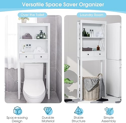 Miniatura 9 de Tangkula Gabinete de almacenamiento sobre el inodoro, organizador de baño de 65 pulgadas con barra inferior ajustable, 2 estantes abiertos, 2
