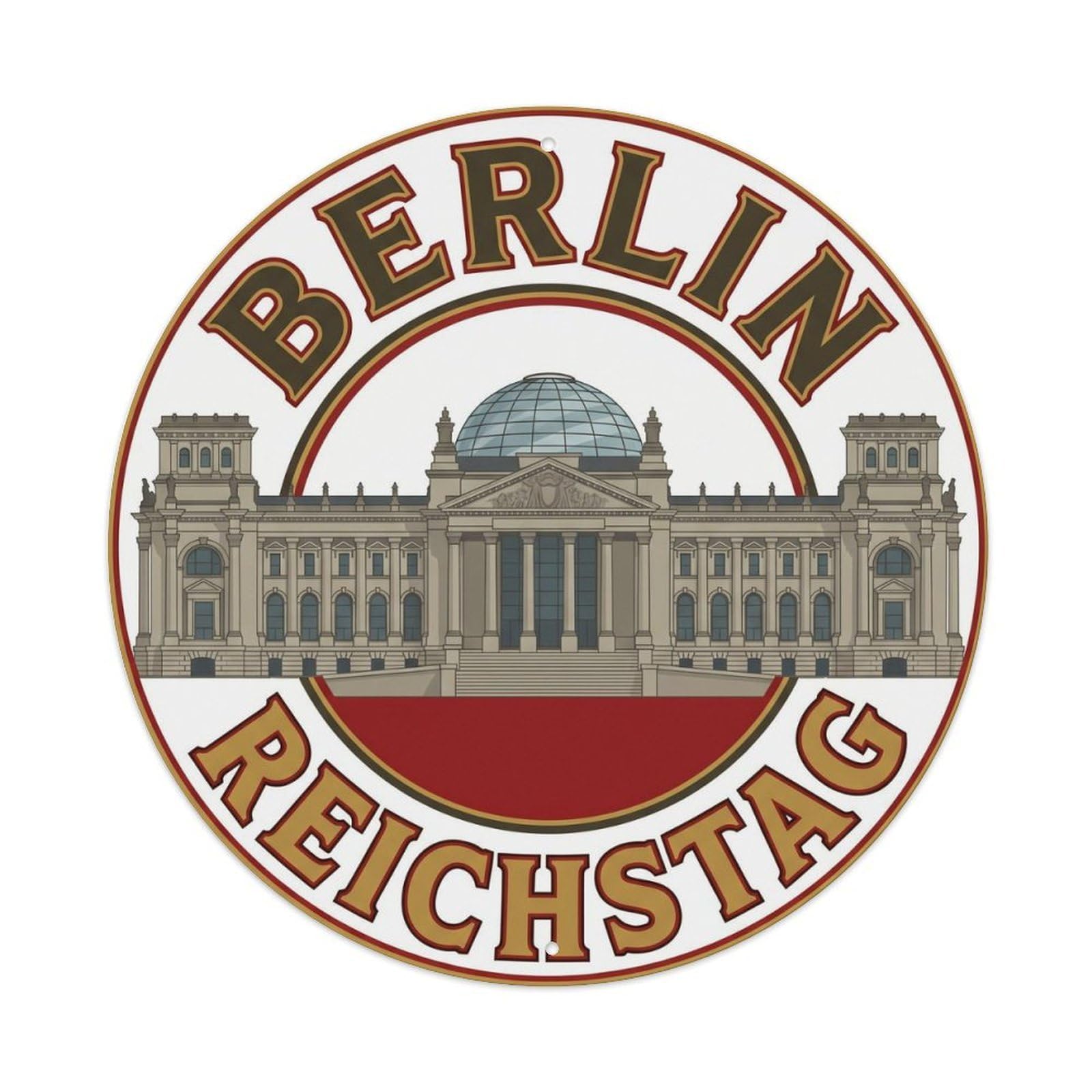 Vintage Travel Berlin Reichstag Dome Metal Tin Sign Plaque Wall Decor for Cafe, Club Bar, Office, Home Garden Round Metal Poster 8x8Inch