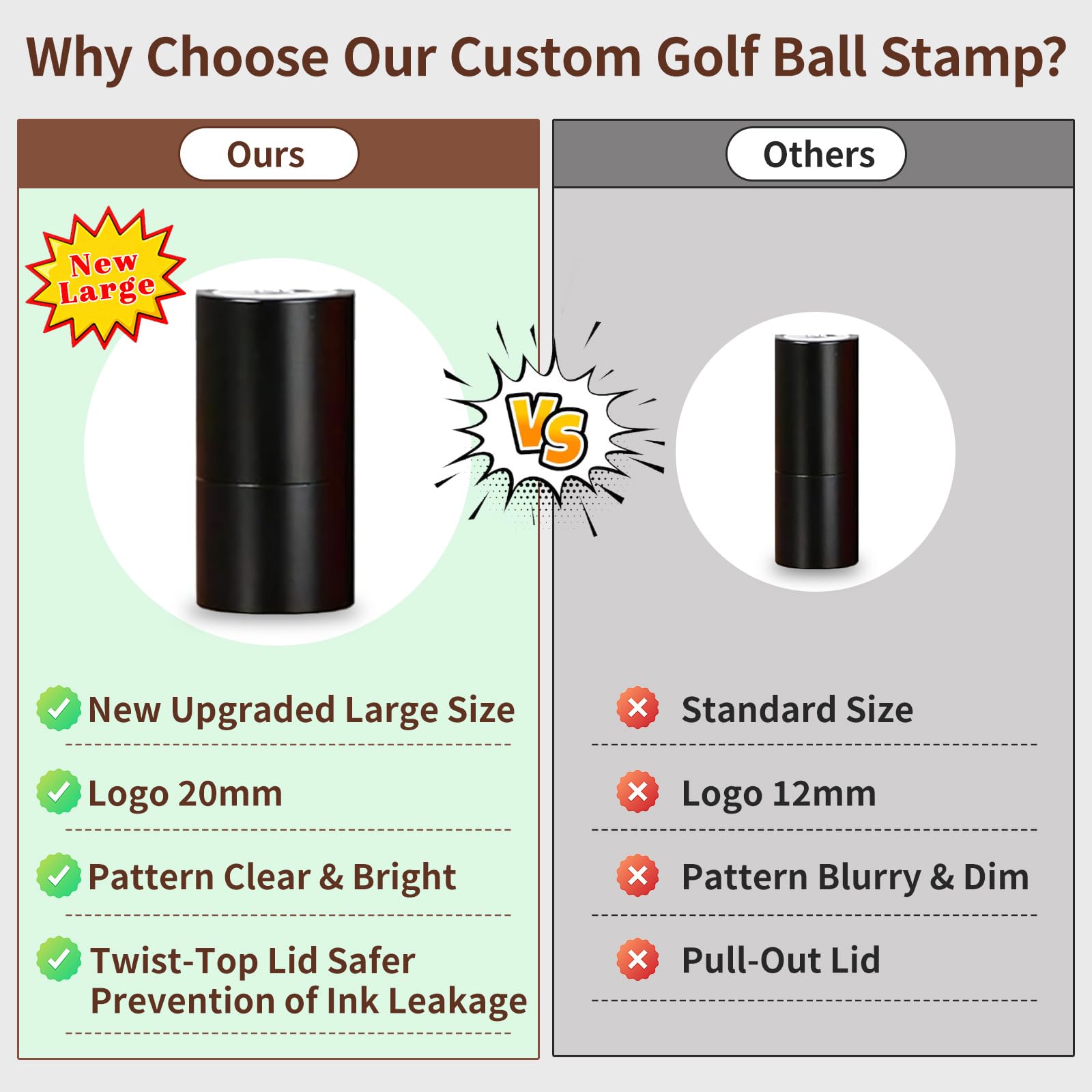 Tampon de golf personnalisé grand format – Logo 20 mm, avec étui de rangement en métal, nom ou logo personnalisé, marquage réutilisable pour balles de golf, accessoires de golf pour hommes