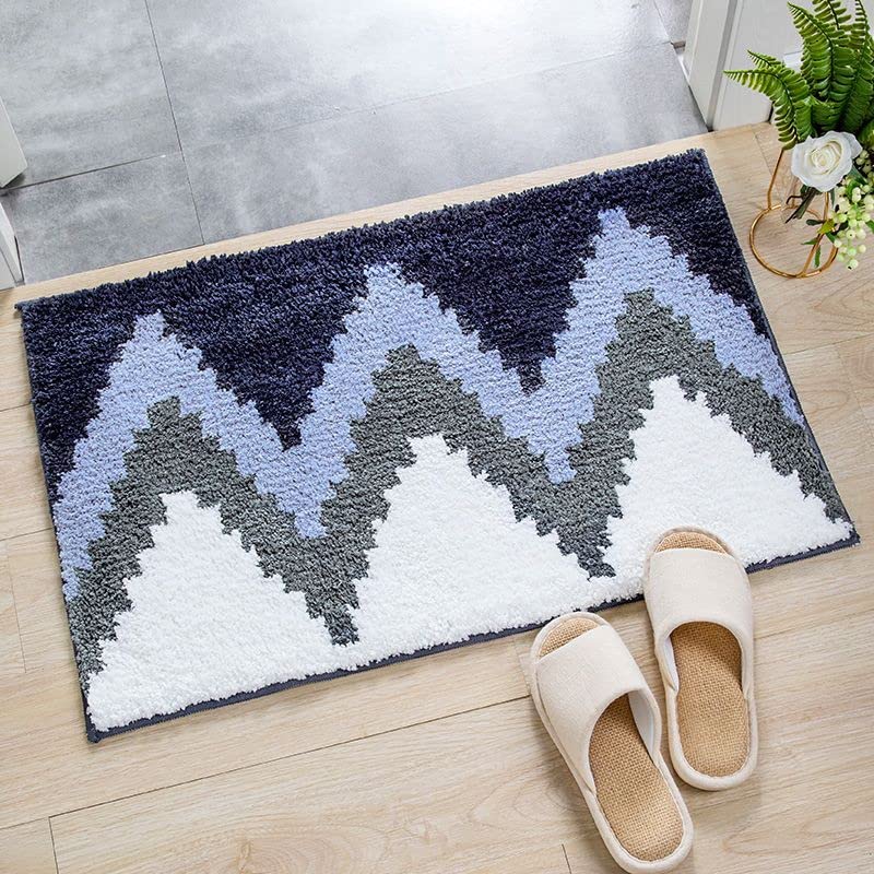 IcosaMroBlue Bath Mat Boho Soft Bathroom Rug Non Slip Absorbent Washable Microfiber Bath Mat for Tub Bathroom Kitchen Sink Floor Farmhouse Outdoor and Indoor Decor, 16x24 Inches