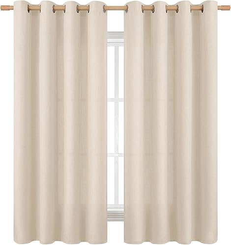 BGment Cortinas naturales de lino sintético para dormitorio, de lino grueso con ojales, cortinas semitraslúcidas para filtrar la luz, cortinas de