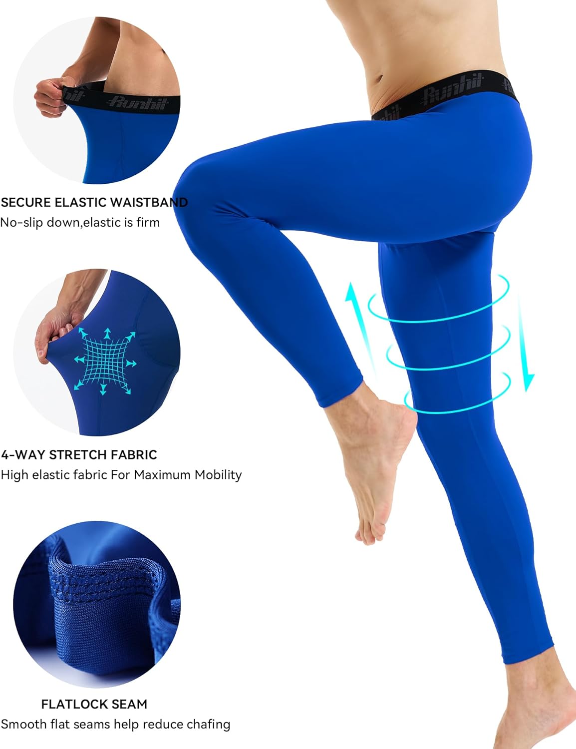 Runhit Men’s Compression Pants Running Tights Workout Leggings Athletic Base Layer Pants for Sports Yoga Basketball - Image 3