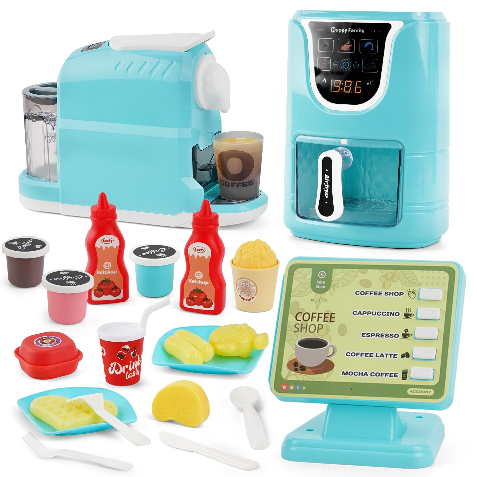Cucina Giocattolo Per Bambini, Friggitrice Ad Aria Giocattolo, Giocattolo Per Casse E Macchina Da Caffè Per Bambini, Accessori Da Cucina Realistici, Giocattoli Musicali Parlanti Con Cambiamento Di