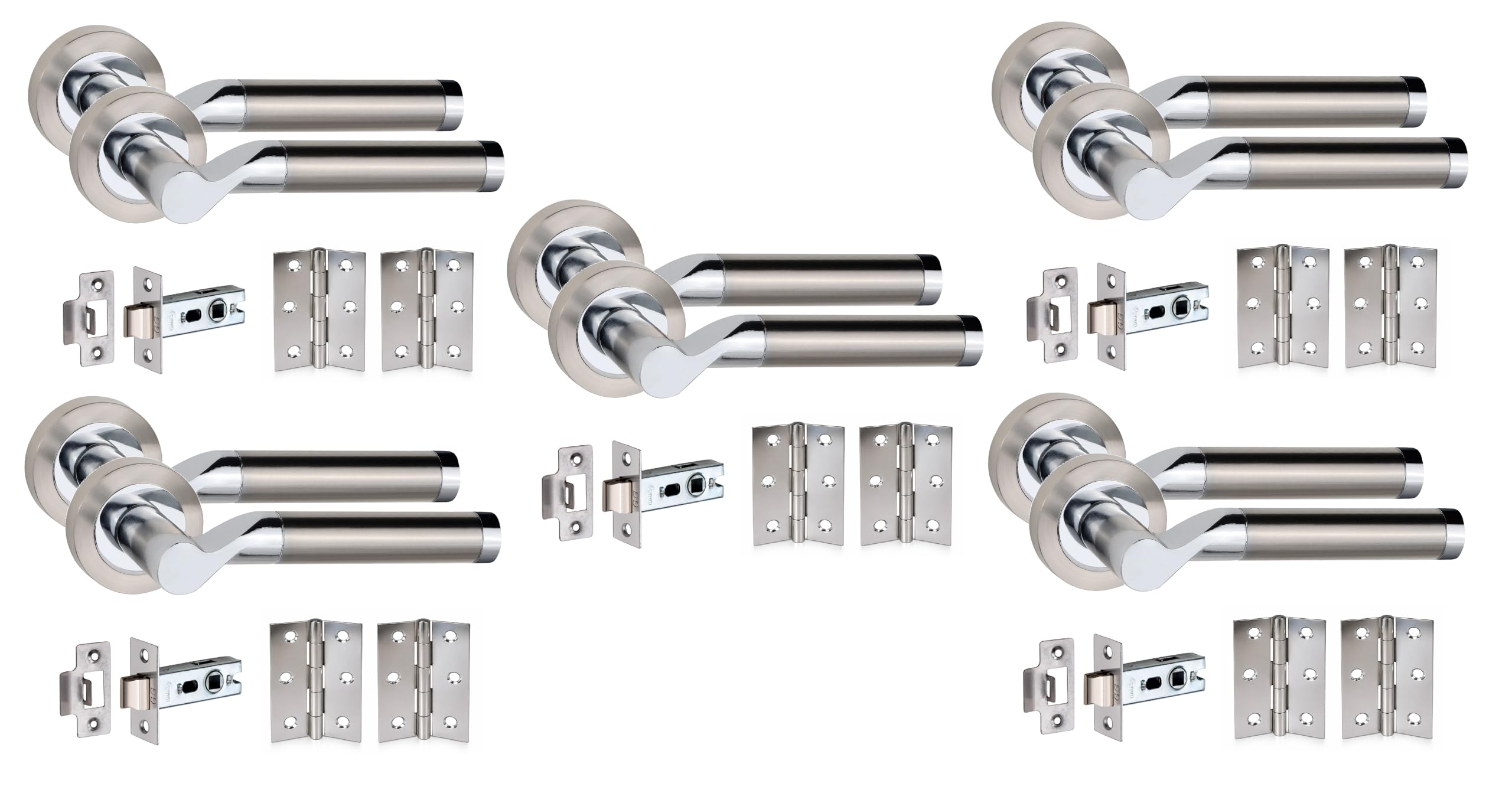 Golden Grace Titan Style Modern Door Handles Lever Latch On Round Rose in Duo Finish with Hinges & Latches - 5 Sets