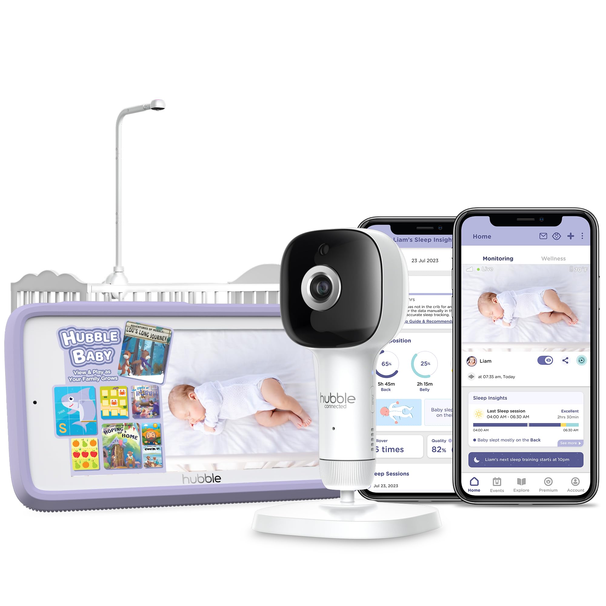 SkyVision AI Enhanced HD Smart Camera Baby Monitor Parent Unit Mount, Night Vision, Night Light, Soothing Sounds, Wellness Tracker,