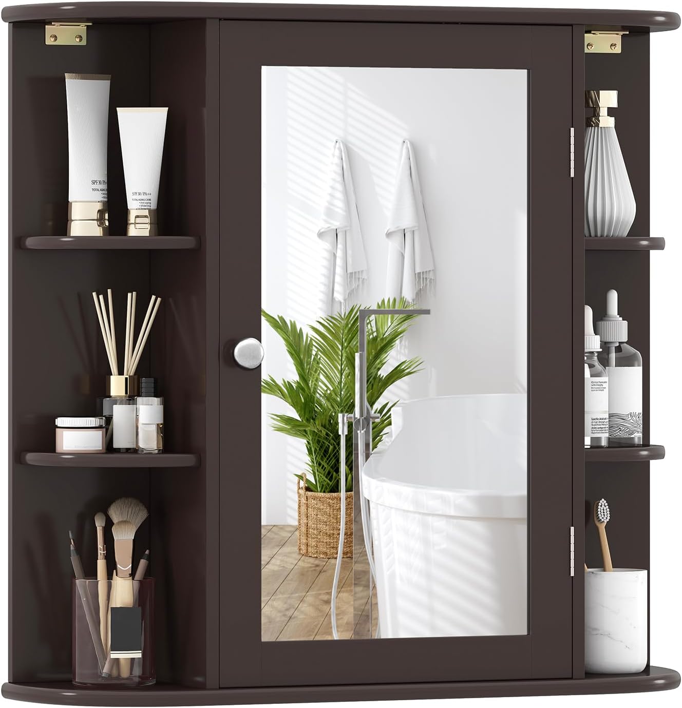 Giantex Bathroom Medicine Cabinet, Wall Mounted Bathroom Mirror Cabinet with Mirrored Door & 4 Interior Shelves, 6 Open Shelves, Mounting Hardware, Space-Saving Storage Cabinet, White