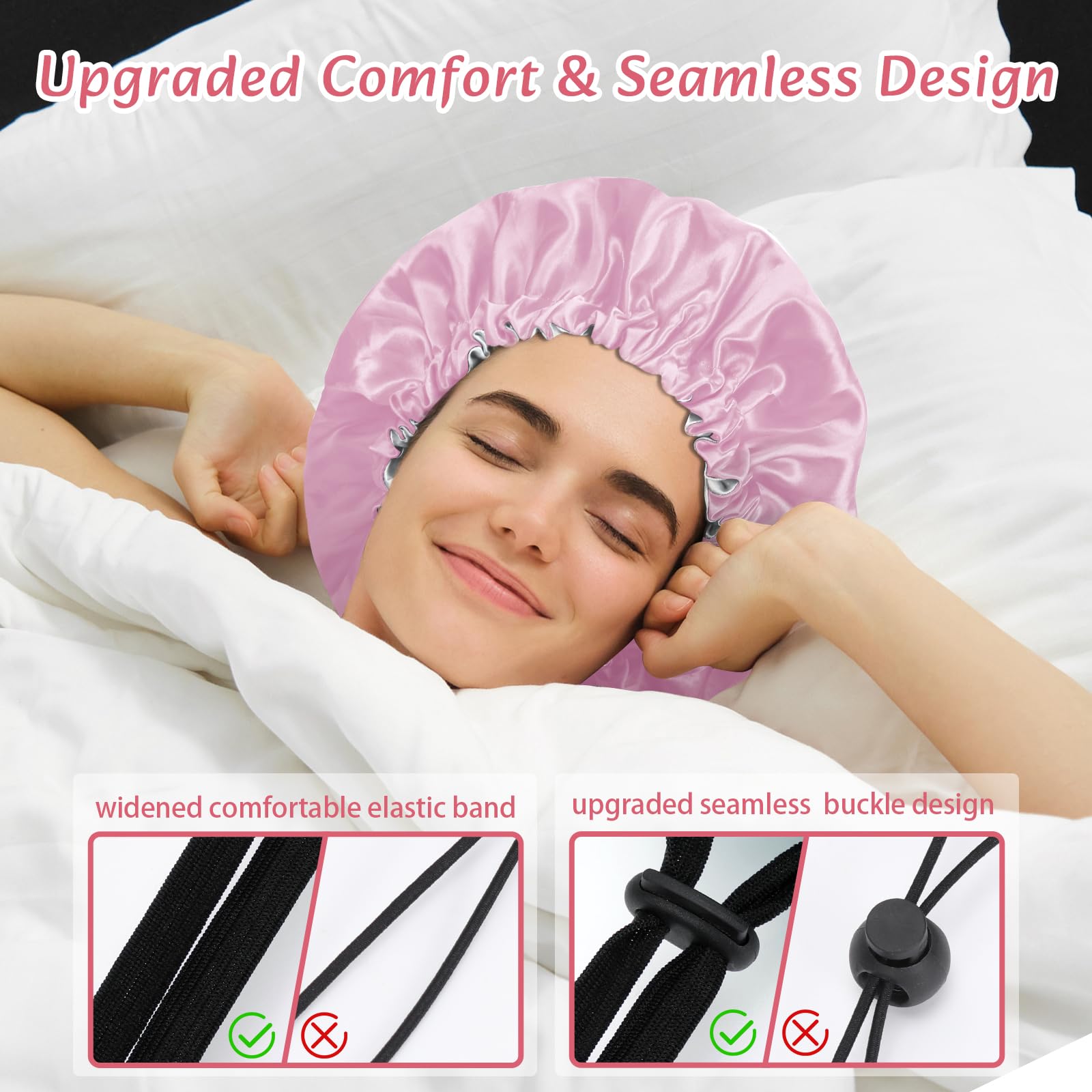Euqvunn 2 Pezzi Cuffia Seta Capelli Notte, Regolabile con Ampia Fascia Elastica, Doppia Faccia a Due Colori Cuffia Seta Capelli Ricci, Adatto Protezione per Capelli Lunghi/Ricci