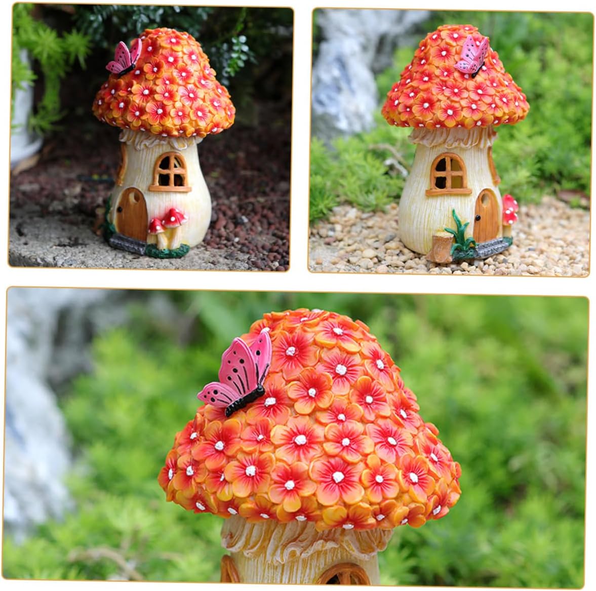 GALPADA Solar Mushroom House Outdoor Night Light, Garden Decorative Solar Yard Lamp with Figurine Design, Solar-Powered Landscape Lighting for Patio and Lawn