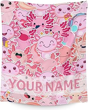 Girl Blanket - 50x60 Inches Personalized Cute Axolotl Throw - Pink Soft Fuzzy Blankets for Bed, Couch & Living Room