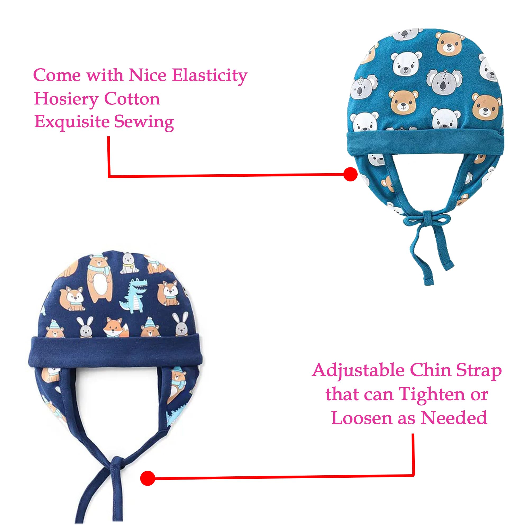 VParents Cotton Cap for New Born Baby Baby Boy&Girl (0-6 Months)-Pack of 3 Multicolor - Image 2 thumbnail