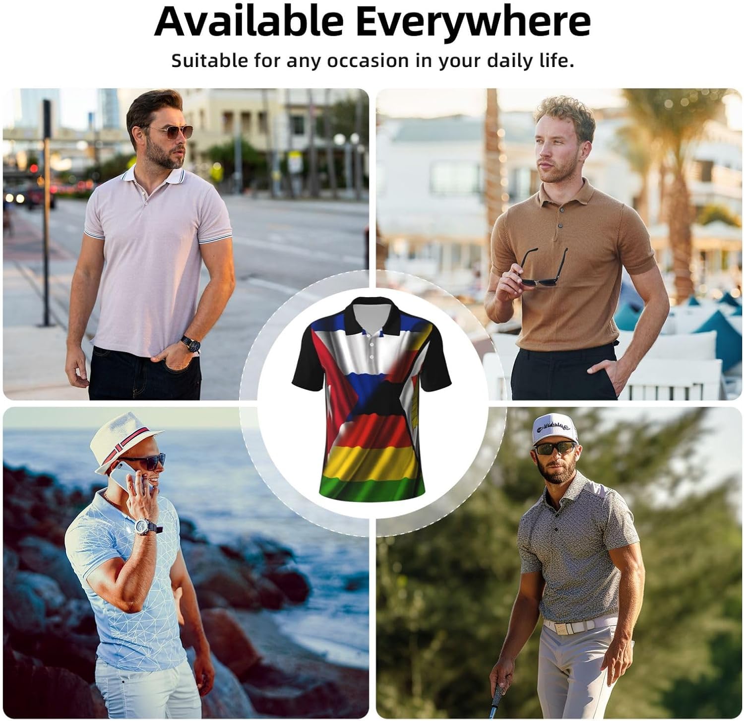 Flag T Shirt Novelty Polo Men's Vintage Shirts Funny- Short Sleeve, Soft & Casual Stylish