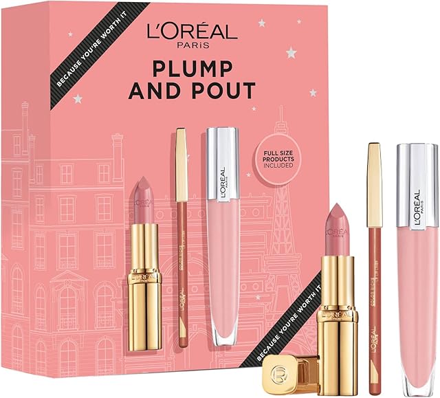 L'Oréal Paris Gift Set, Includes Lipstick, Lip Gloss and Lip Liner, Full-Sized Products, Plump and Pout