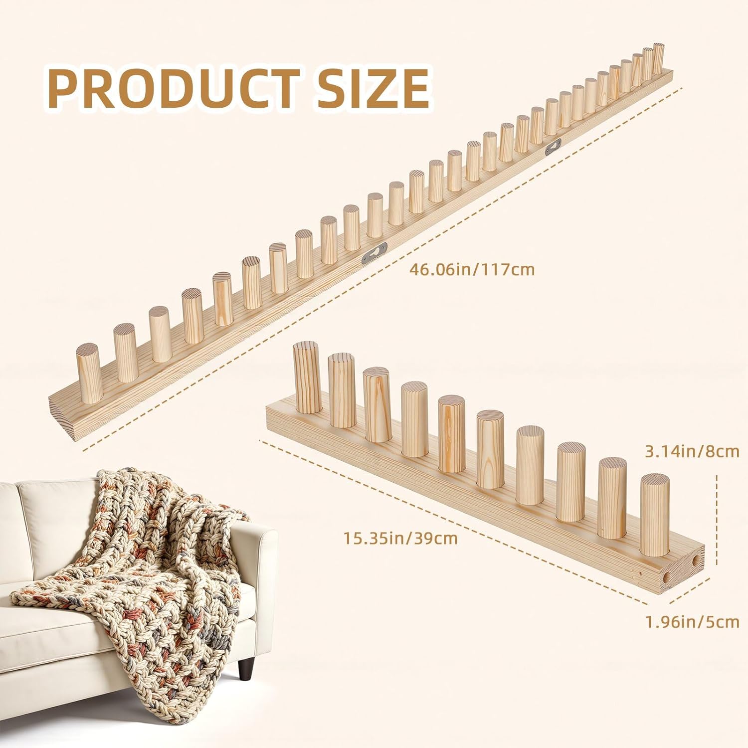 TISOFU 46" Chunky Blanket Loom, Large Peg Board Wooden Loom Frame, DIY Blanket Making, Adjustable Hand Knitting Kit for Beginners
