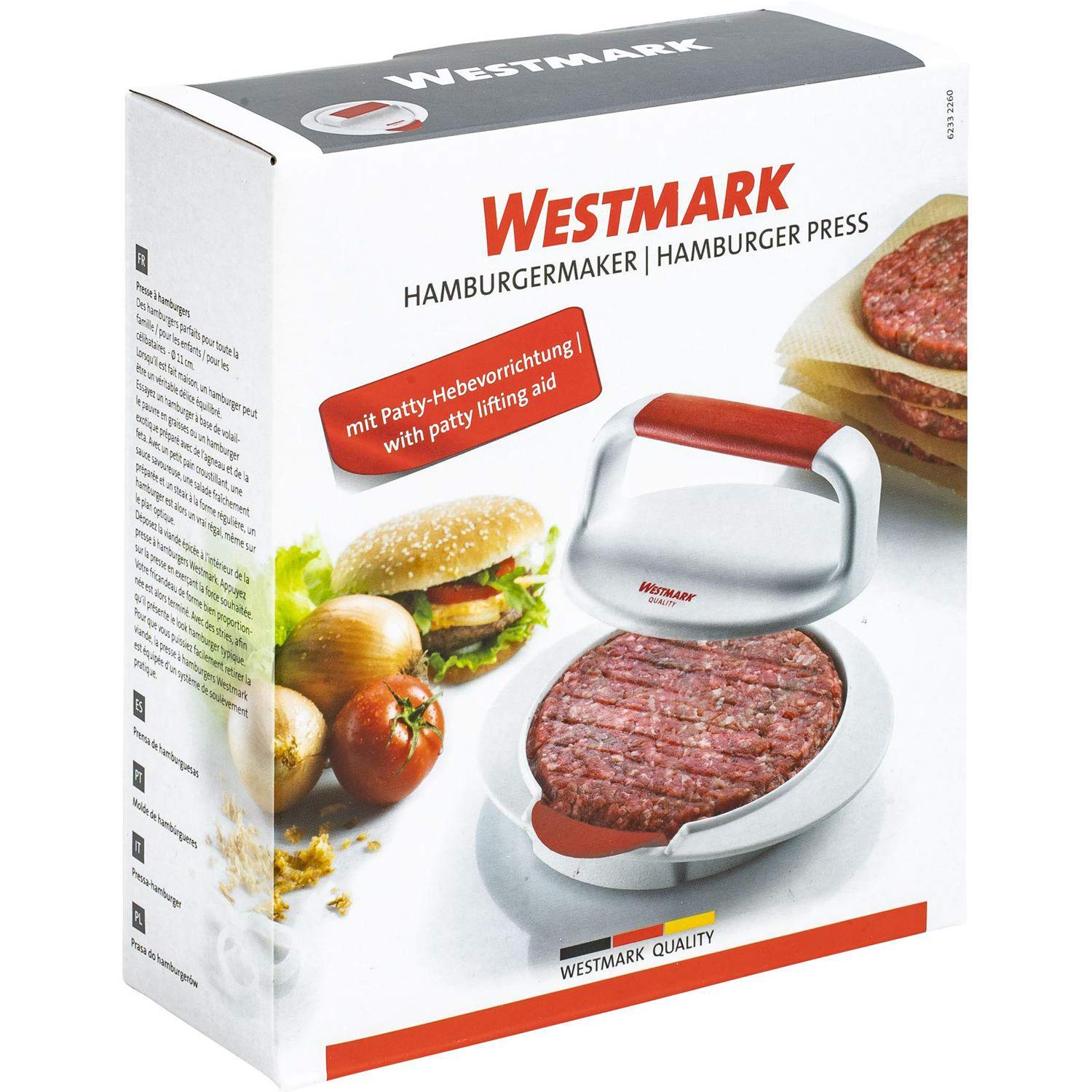 Westmark Prasa do hamburgerów z urządzeniem ułatwiającym wyjęcie z formy, Wewn. ø: 11,5 cm, Tworzywo sztuczne, Biały/Czerwony, 62332260