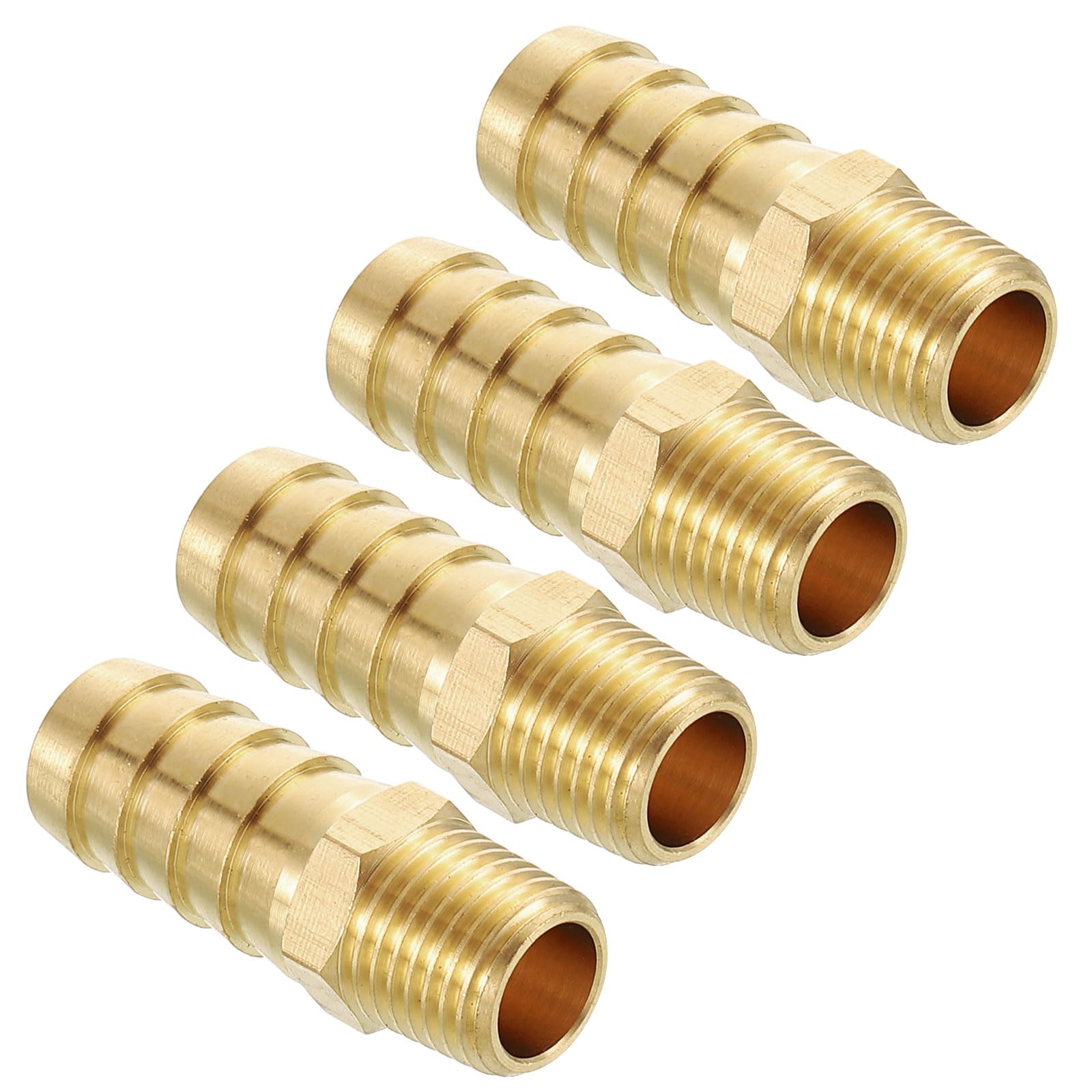Kozelo Pack of 4 Brass Hose Barb Fittings Adapter Connector 1/2"(15mm) Hose Barb to 1/4"(7mm) NPT Male Fittings for Home Machines, Massage Bathtubs, and Irrigation Systems
