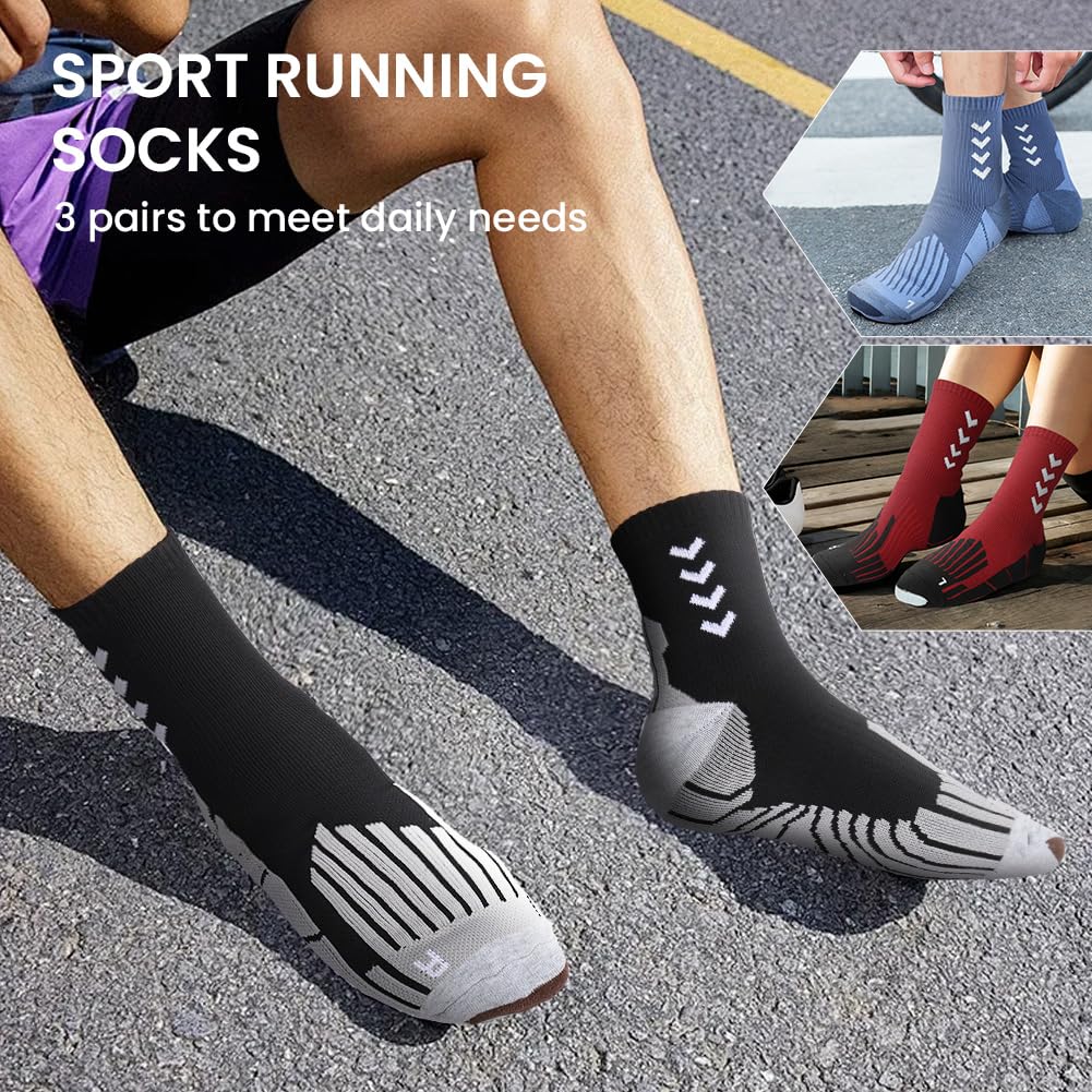 OFFCUP Calcetines de Running, 3 Pares Calcetines Compresion Hombre y Mujeres, Antideslizantes Calcetine Antiampollas para Entrenamiento Senderismo Aire Libr, Evacuación de la Humedad, Tamaño 39-47