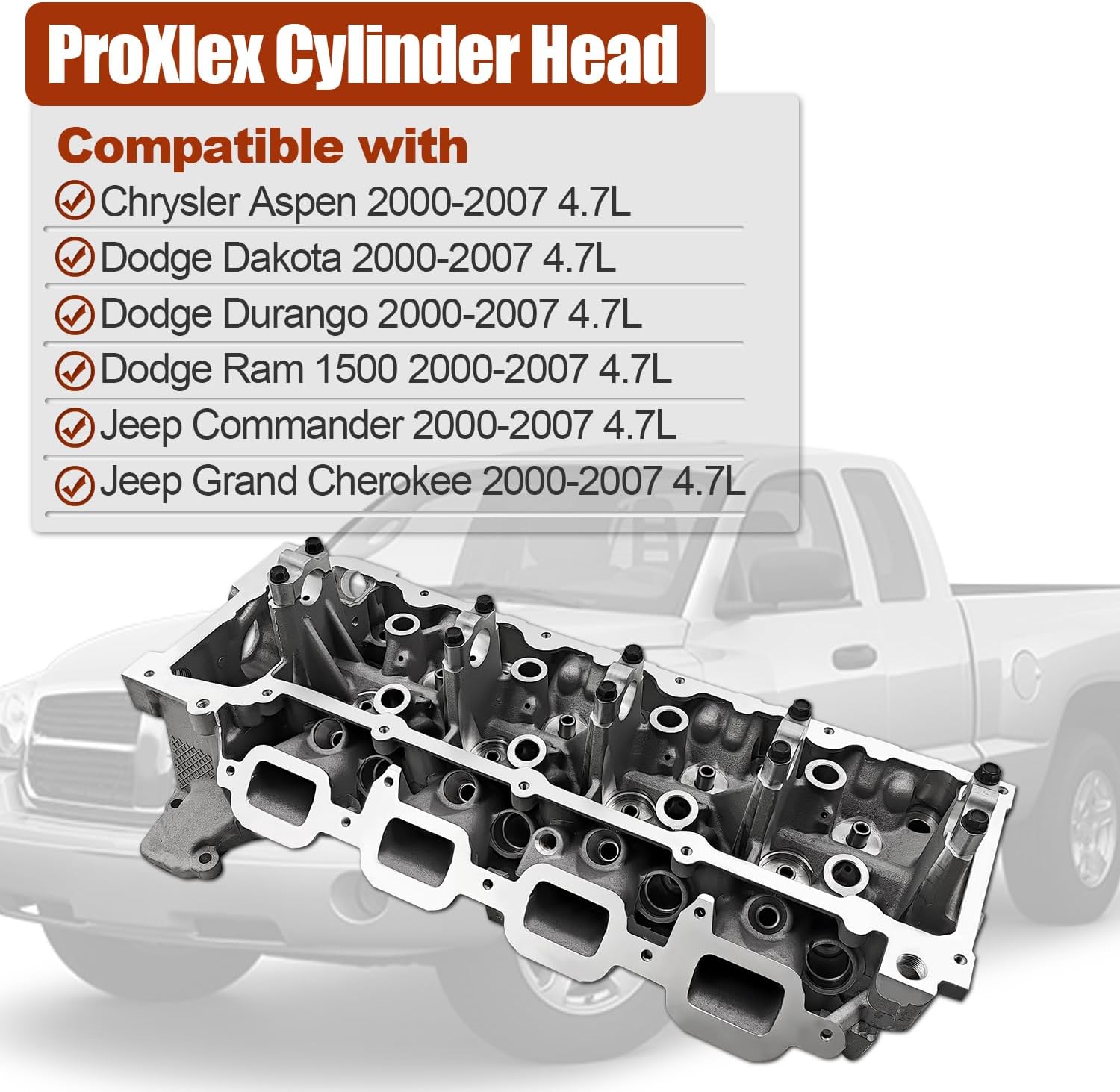 New Cylinder Head Assembly Fit for Dodge Dakota Durango Ram 1500 Chrysler Aspen, Fit for Jeep Commander Grand Cherokee 2000-2007 4.7L V8 Left Driver Side Replaces# 53020801AD