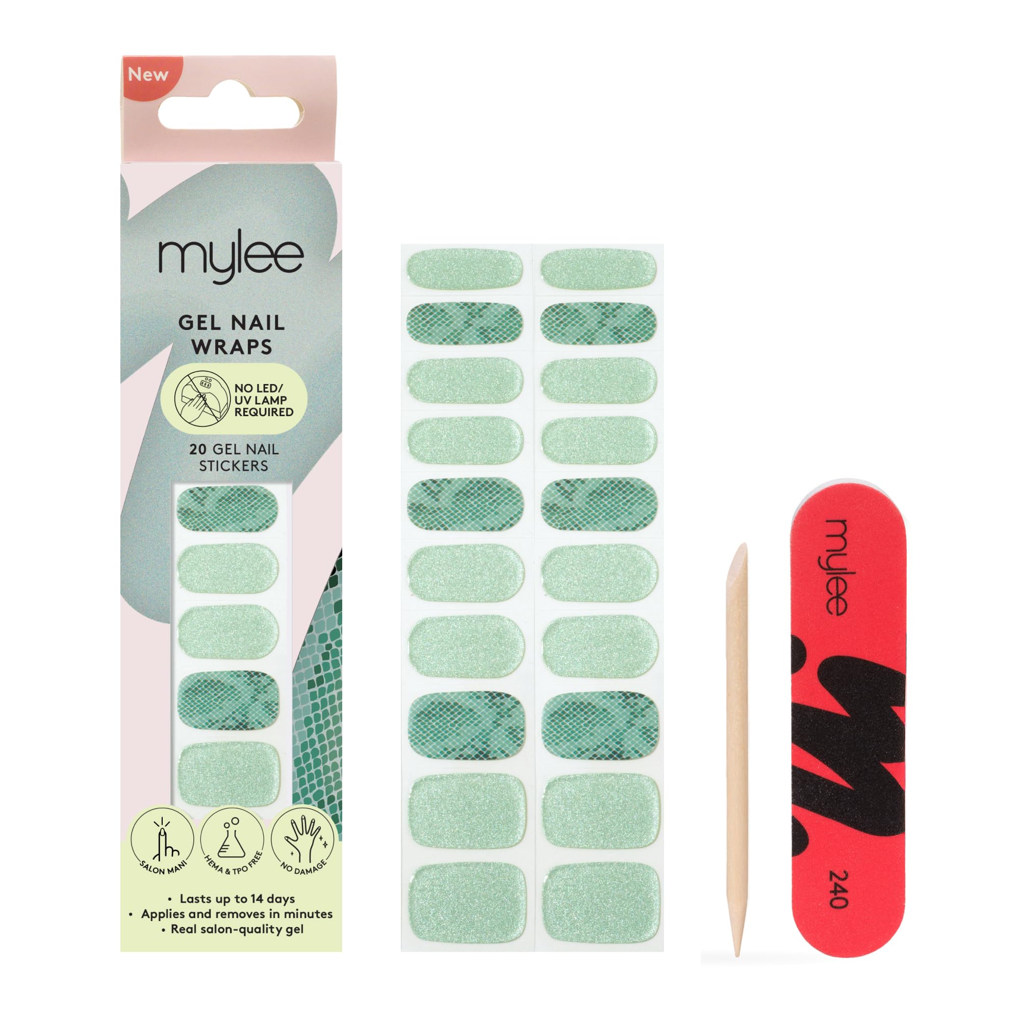 Mylee Back To Nature Gel Nail Wraps [Back To Nature] – 20 Pre-Cured Gel Stickers For Instant Mani – No Lamp Needed, Chip-Resistant, Glossy Finish, Lasts Up To 14 Days – Easy To Apply, Vegan & Cruelty-Free