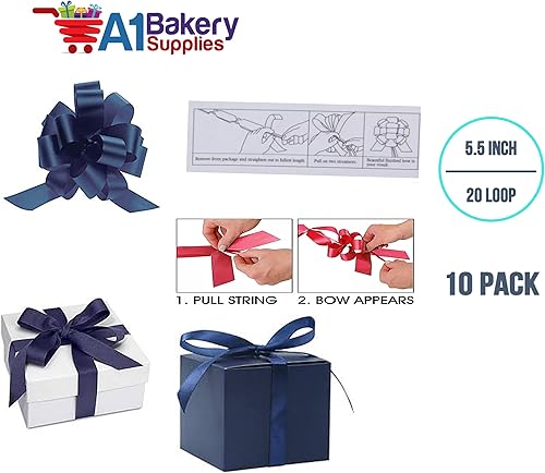 Miniatura 4 de Arco de satén azul marino de 5.5 pulgadas, 20 bucles, envoltura de regalo, envoltura de regalo de Navidad, boda, lazos de tirar, lazos de cuerda,