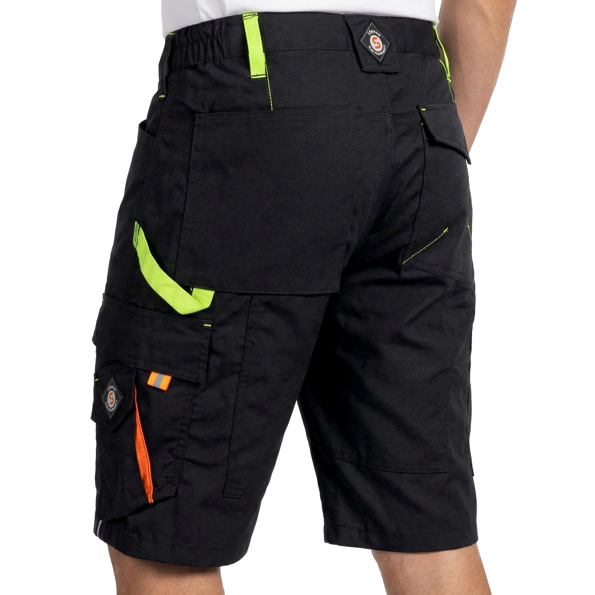 Stenso Prisma Kurze Hosen Herren - Multifunktionstaschen, Kurze Arbeitshose Herren mit Zwei Seitlichen Cargotaschen & Gesäßtaschen, Verstärkter Sitzbereich, Arbeitshosen Männer Kurz, Elastische Taille