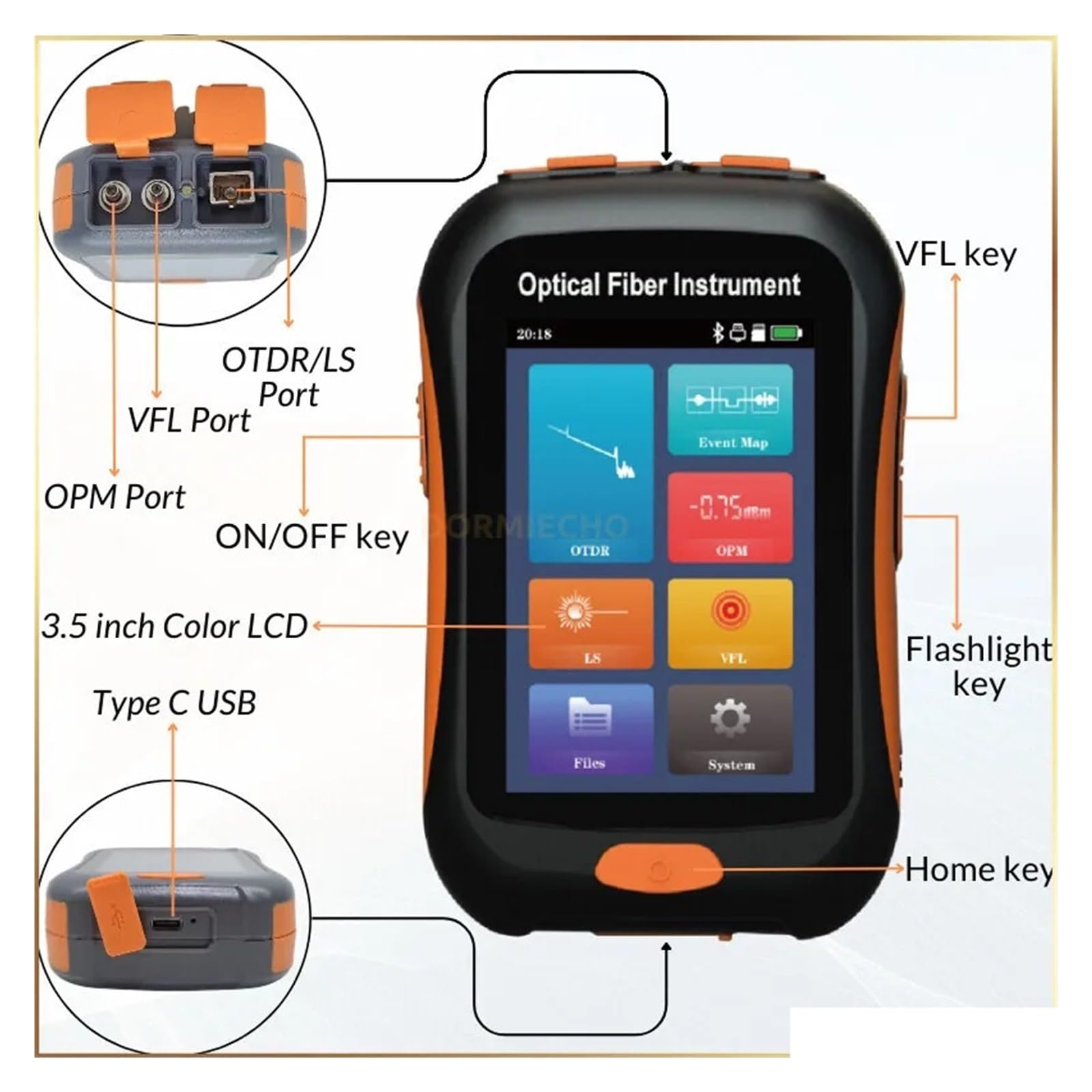 Mini OTDR Active Fiber NK2800 Optic 1550nm with VFL OLS OPM Event Map 20db for 80km Cable Ethernet Otdr Tester(Sc Upc)