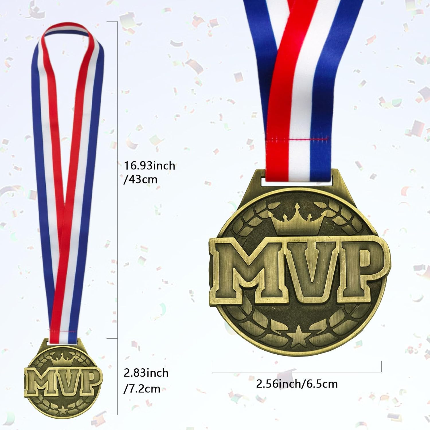 3pcs MVP Champion Medals, 3 Inch Large Gold Medals, Most Valuable Player Medals for Football Fantasy Basketball Soccer Sports Achievement MVP Gift with Neck Strap