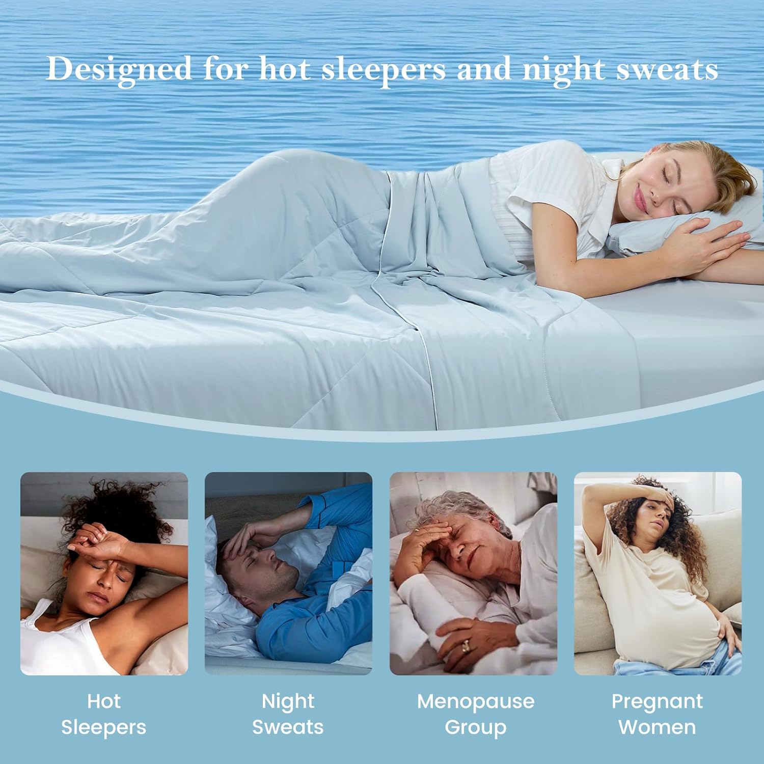 Cozy Bliss Cooling Comforter Twin Size, Cooling Blankets for Hot Sleepers and Night Sweats, Blue Summer Comforter for Twin Size Bed, Breathable Soft Lightweight Silk Smooth - Image 2