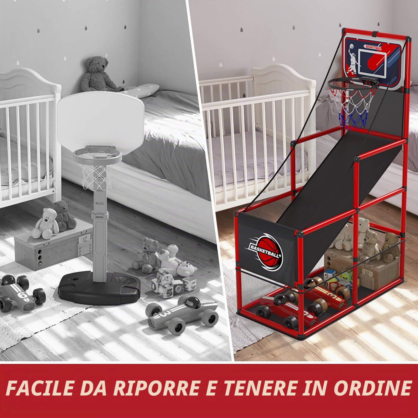 HYES Basketball Arcade Gioco per Bambini, Canestro Basket da Camera con 4 Palle e Pompa, Gioco di Pallacanestro Singolo Tiro, Giochi di Carnevale Giocattoli Regali per Ragazzi Ragazze Teens Età 3-12