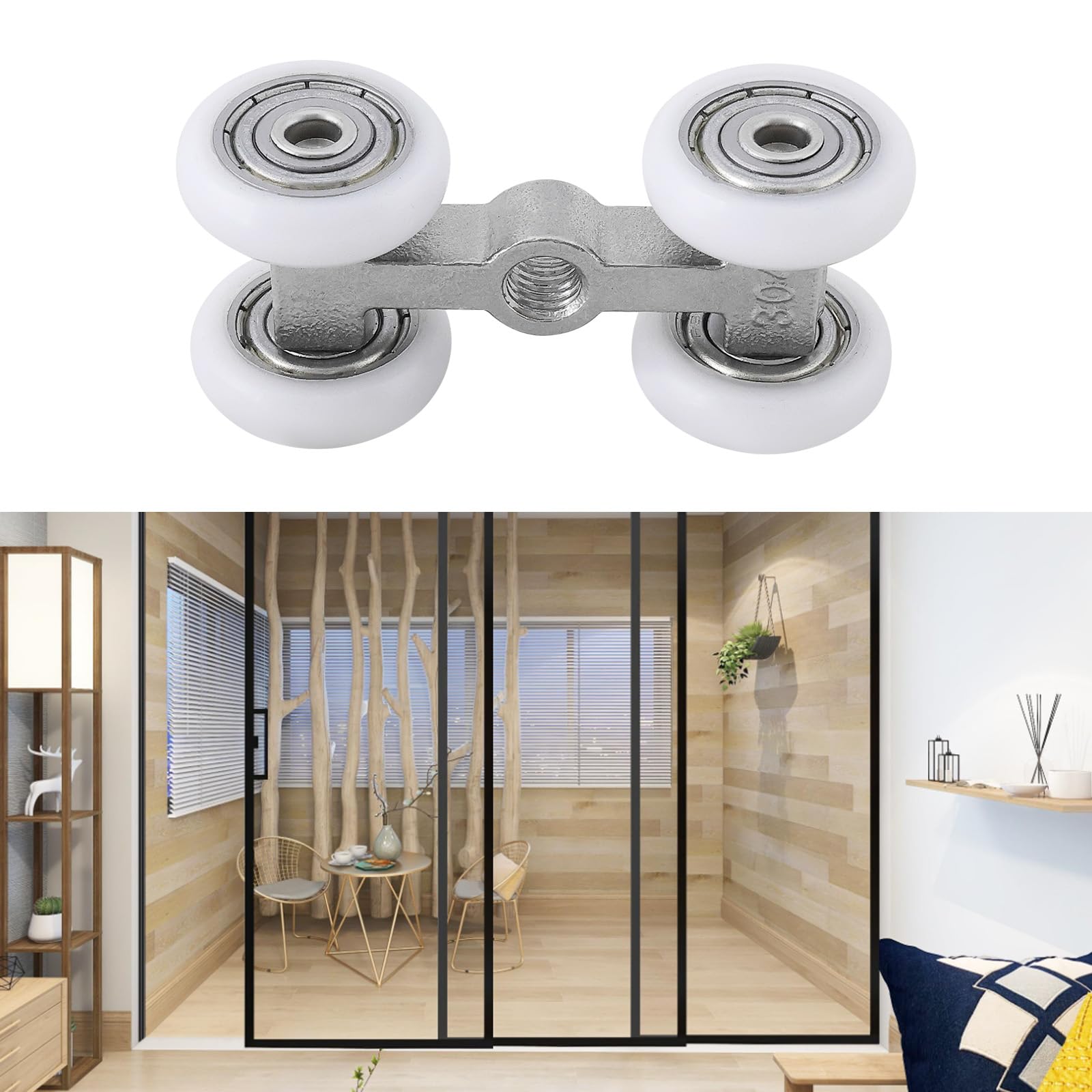 YINETTECH 2Pcs Sliding Door Roller 304 Stainless Steel Bearing Small Hanging Wheel Roller for Home Sliding Door Bathroom Glass Door 23.5x40x20mm - Image 2