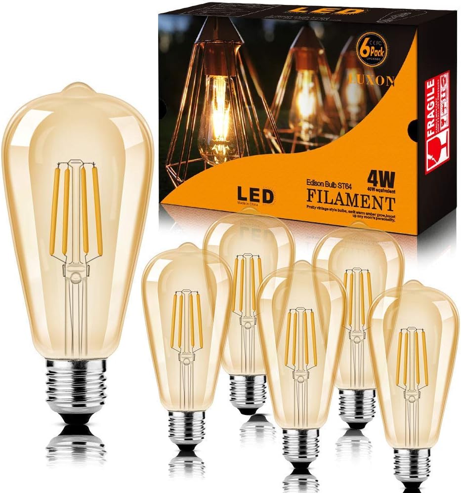LUXON Warm White LED Edison Bulbs with packaging