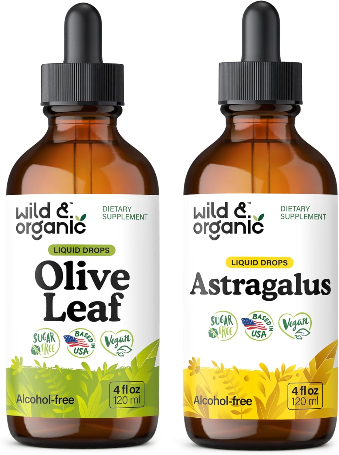 Wild & Organic Olive Leaf Tincture 4 fl oz & Astragalus Tincture 4 fl oz