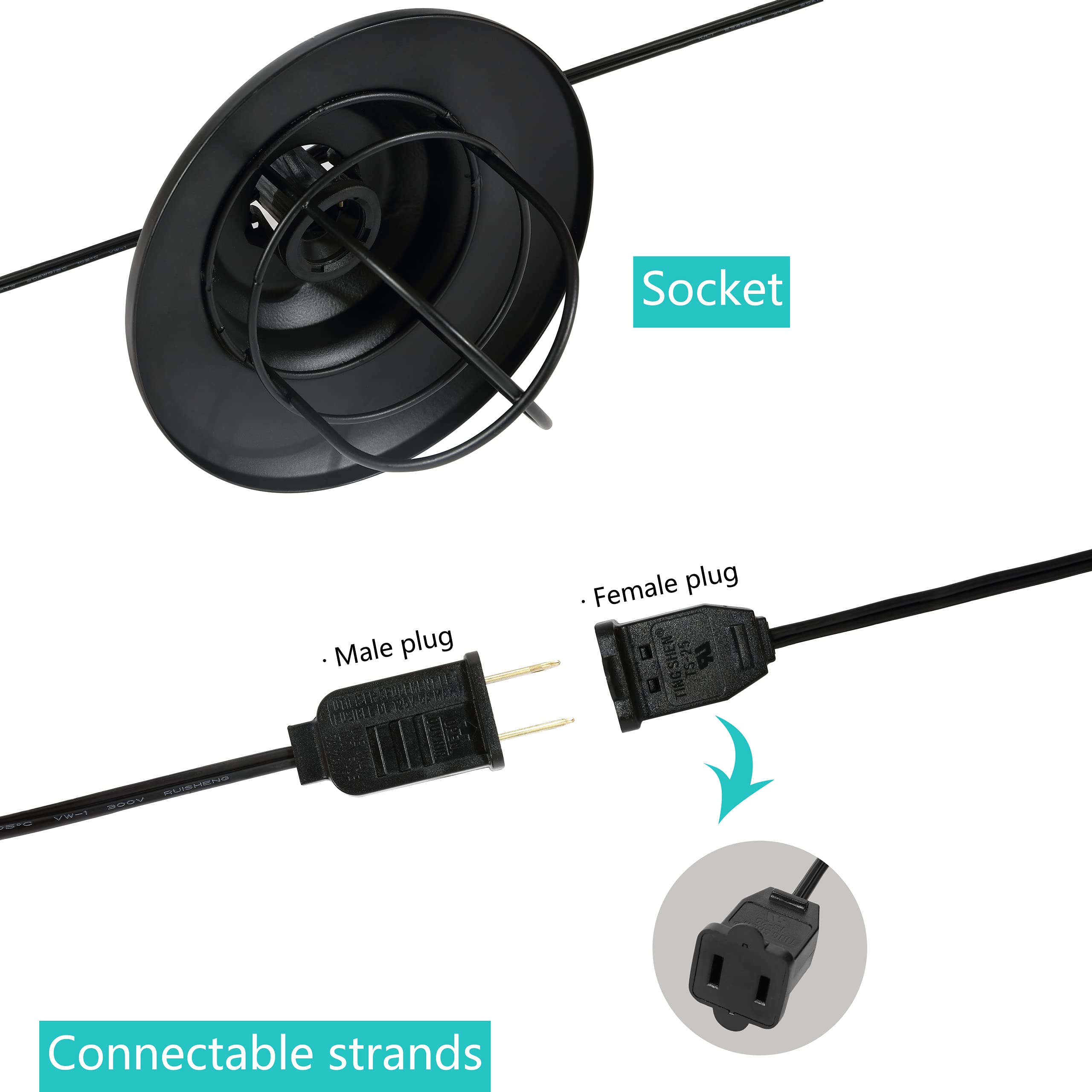 JONATHAN Y JYL8703A Bombilla G40 para interior y exterior, rústica, G40, jaula de metal, sombra, luces de jardín, porche, balcón, 3 m, 10 luces, color negro