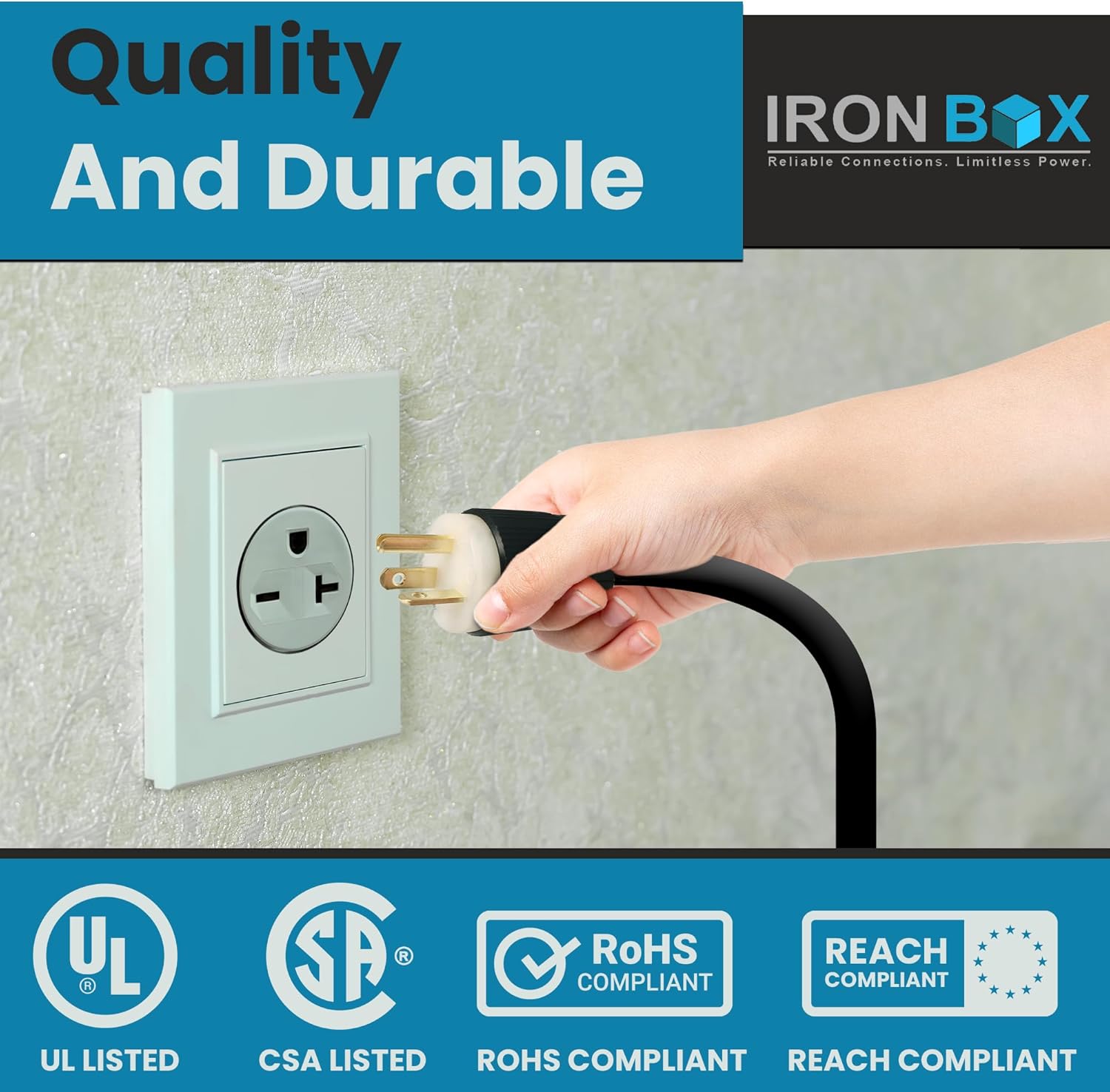 IronBox Electric - NEMA 6-20P Plug to IEC C13 Power Cord - 15A/250V, 14/3 AWG - UL Listed Heavy Duty Power Cord - Replacement Cords for Monitor, Computer, Printer, Audio Speaker & More (8ft, Build)