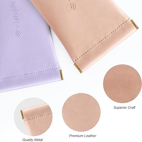 Vista 4 de Estuche para Gafas Suave Paquete de 2 - Estuche Portátil de Cuero con Tapa de Presión para Anteojos, Estuche Suave para Gafas de Sol.