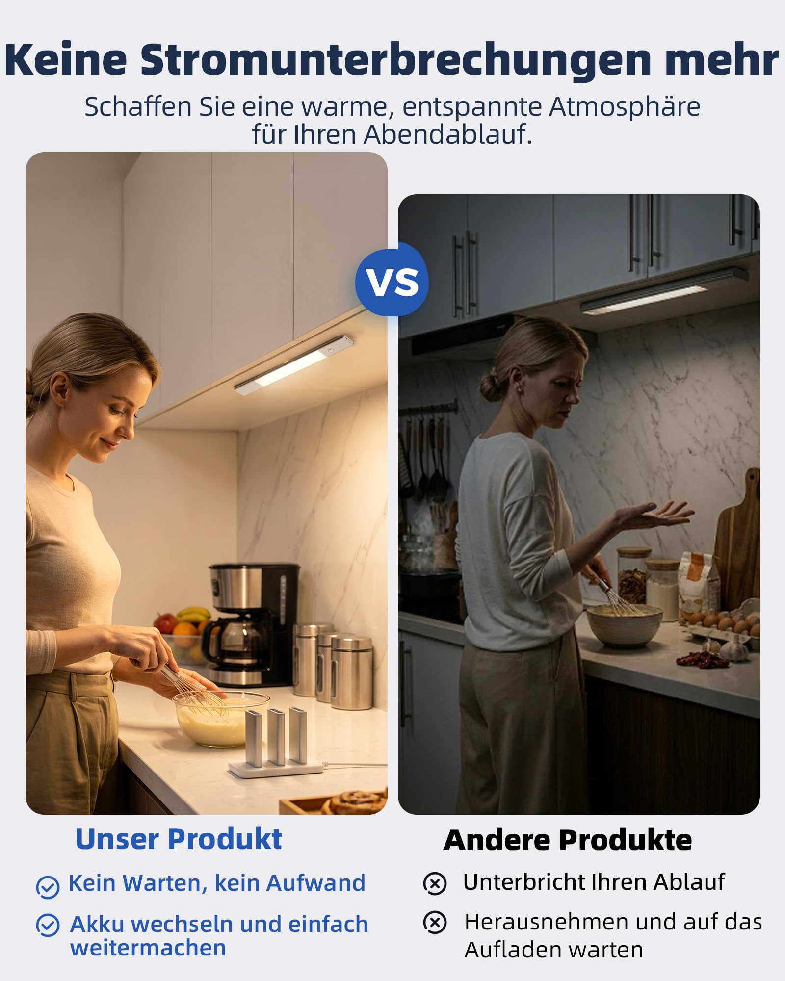EZVALO Schrankbeleuchtung Kabellose 38cm, Abnehmbarer Akku, Touch-Dimmbar, 3 Farben Unterbauleuchte Küche LED, Magnetische Schranklicht mit Bewegungsmelder für Schrank Treppe (Silber, 2 * 38cm)