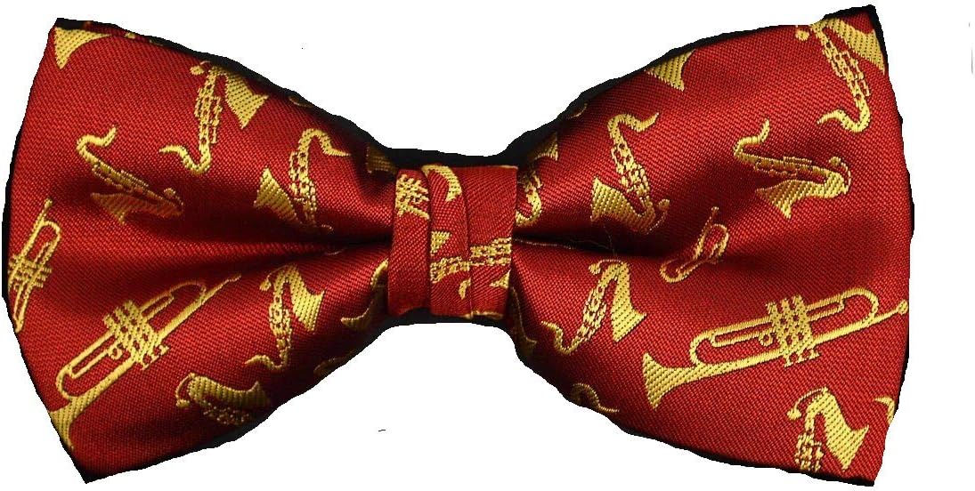 Men's Brass Musical Instruments Music Band Banded Pre-Tied Bow Tie (Red)