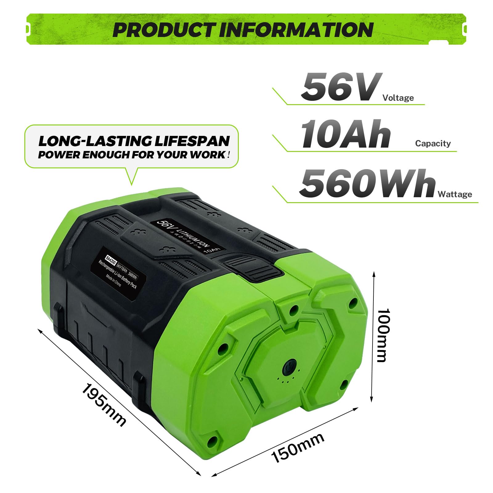 10,0 Ah 56 Volt Lithium-Ionen-Akku Ersatz für EGO 56V Akku 10000mAh Große Kapazität BA2800 Rasenmäher Laubbläser Unkrautschneider Unkrautfresser Elektrowerkzeuge