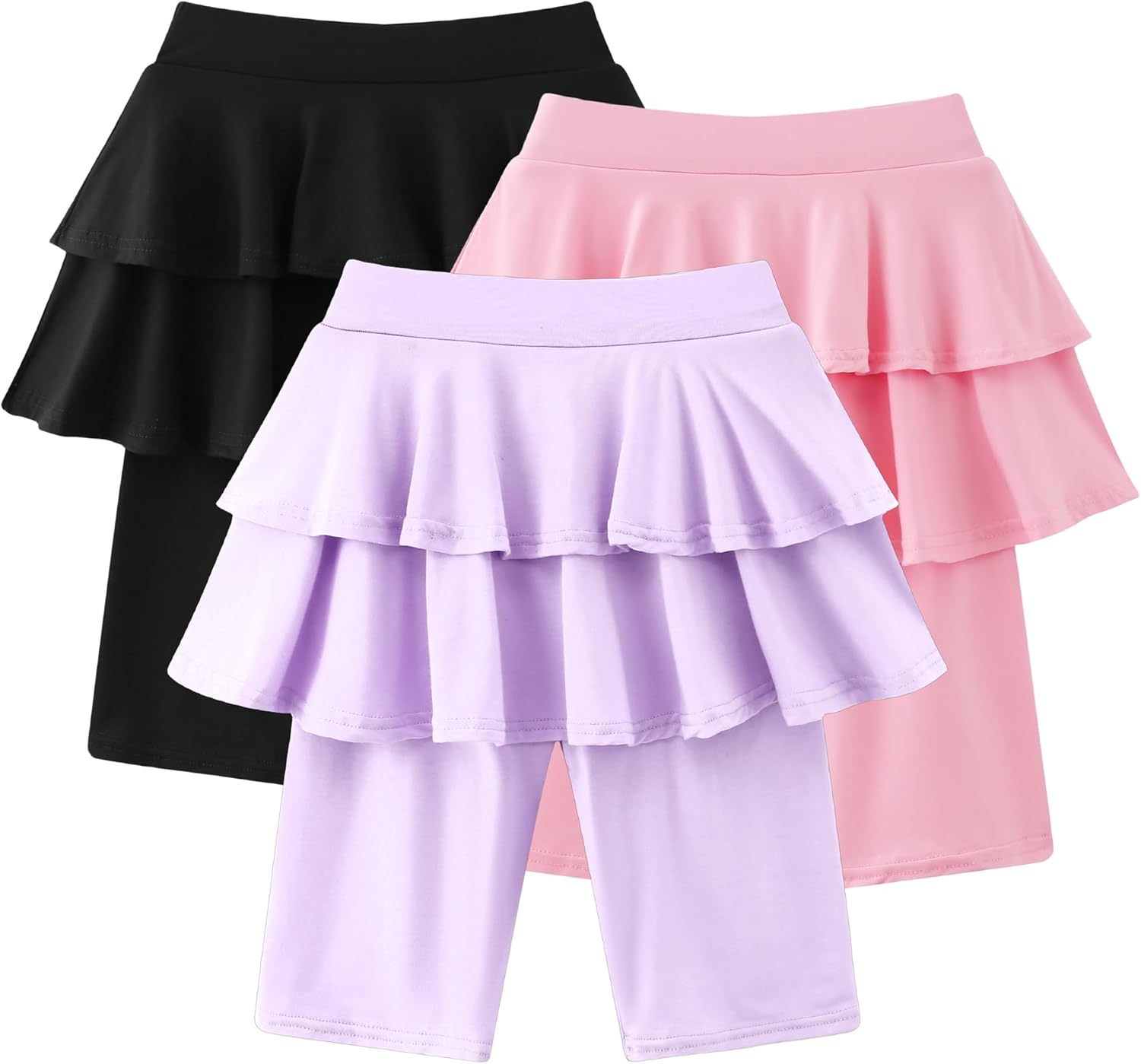 Girls 4-12 Years Knee-Length Skirted Leggings, Summer Stretchy Athletic Pants for Toddler Kids - Breathable & Durable