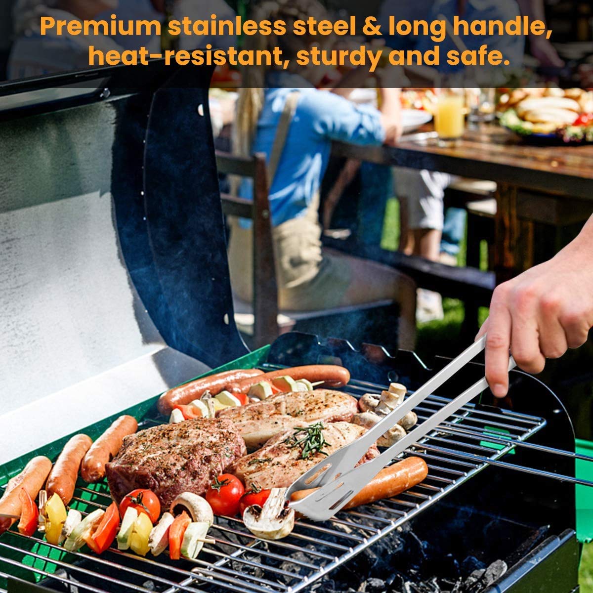Kit Barbecue 9 Pièces en Acier Inoxydable avec Gants 800°C - Ustensiles de Cuisine pour Grillade