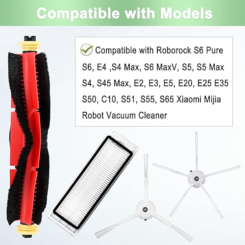 Miniatura 9 de 13 Pack Replacement Parts Compatible for Roborock S6 Pure S6 E4 S4 Max S6 MaxV S5 S5 Max S4 E2 E3 E5 E20 E25 E35 Xiaomi Mijia Robot 1 Main Brush 3